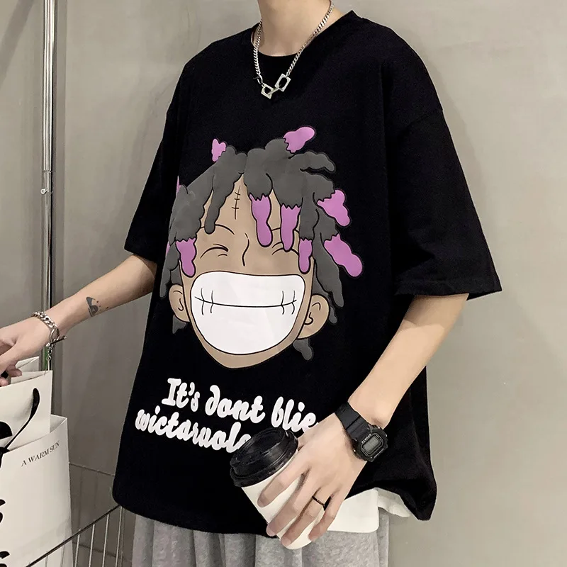 American cartoon printed short sleeve t-shirt men's summer thin fashion brand ins loose half sleeve T-shirt versatile casual top design sense minority tie dyed short sleeve t shirt women s summer loose korean ins fashion harajuku chic hong kong style half