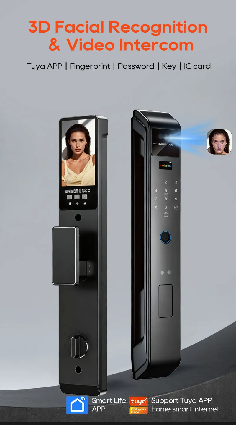 SANKESONG Tuya 3D Face Recognition Smart Lock with Security Camera Digital Electronic Intelligent Fingerprint Lock Dual Battery