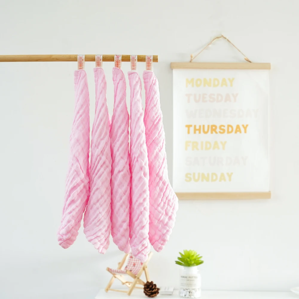 Elinfant 5PCS Solid Color Baby Face Towel Soft Cotton Gauze Baby Towel For Boys and Girls Burp Cloth