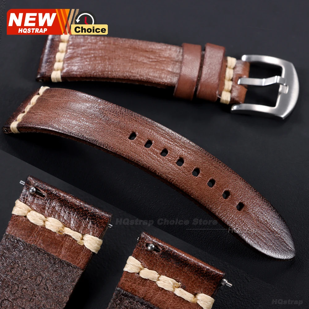 Luxurious Handmade Stitching Leather Watch Strap - Multiple Sizes Available