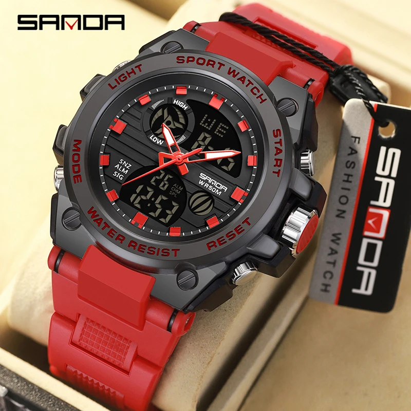 SANDA Men's Watches Sports Outdoor Waterproof Military Wrist Watch Tactics LED Alarm Stopwatch 2023 New Fashion Clock 9011