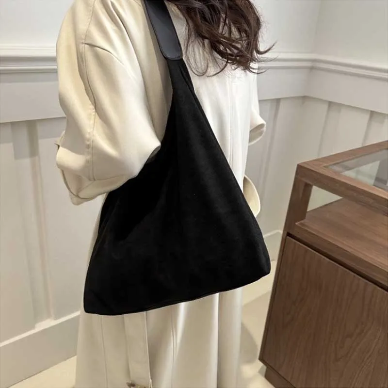 Faux Suede Women's Bag Fashion Simple Large Capacity Handbag Women Shopping Armpit Shoulder Bag Solid Color Retro Tote Bag bolsa