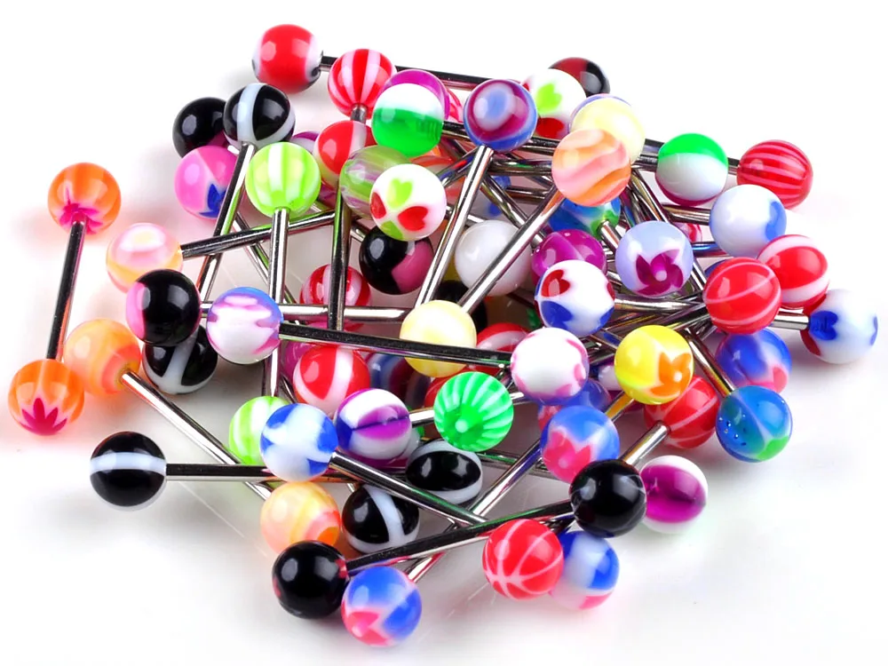 Wholesale Tongue Piercing 30PCS Industrial Surgical Steel Tongue Ring Navel Earrings Sexy Body Jewelry Gift