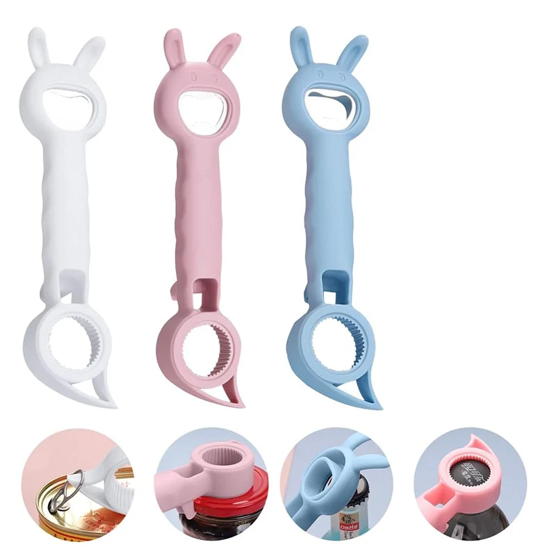 4 in 1 Can Opener Beer Bottle Opener Bottle Cap Tightener Plastic Bottle Opener Kitchen Catering Gadgets for Bottles and Cans