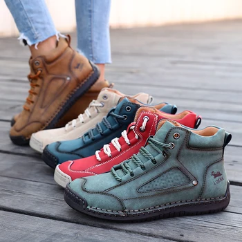 المرأة عارية الأحذية عالية أعلى الرجعية المضادة للانزلاق أحذية عمل اليدوية الجلود حذاء بدون كعب لينة سوليد الراحة المرأة أحذية مشي 4