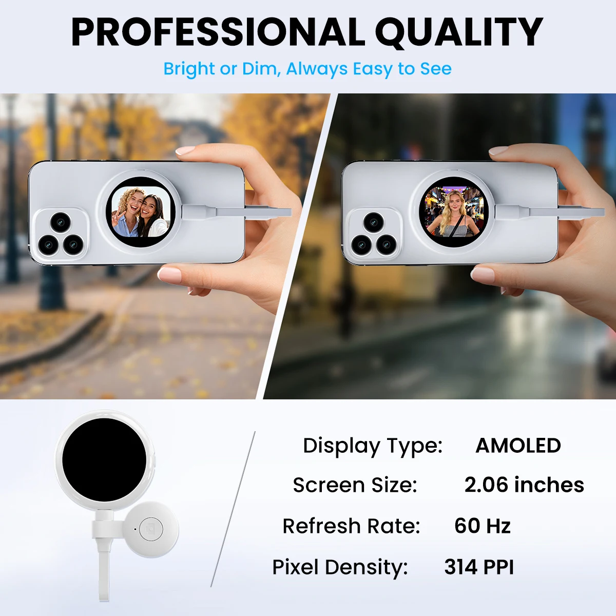 4K Selfie-Monitorbildschirm für iPhone, keine App erforderlich, magnetischer Bildschirm Plug-and-Play, leichter Monitor für Reise-Vlogs – Detail 3
