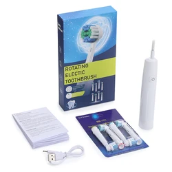 Revolutionary Rotating Electric Toothbrush with 5 Cleaning Modes and Whitening Timer, USB Rechargeable with Replaceable Heads (Type A White)