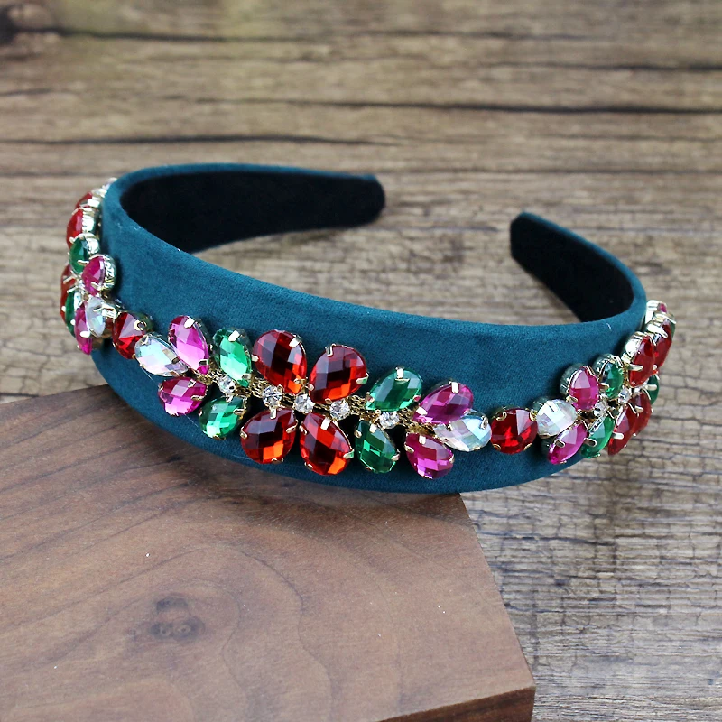 Fascia Per Capelli Imbottita Con Strass, Fascia Larga In Velluto Di Cristallo Gioiello Accessori Per Capelli Da Festa Per Donne E Ragazze Stras~p123198905