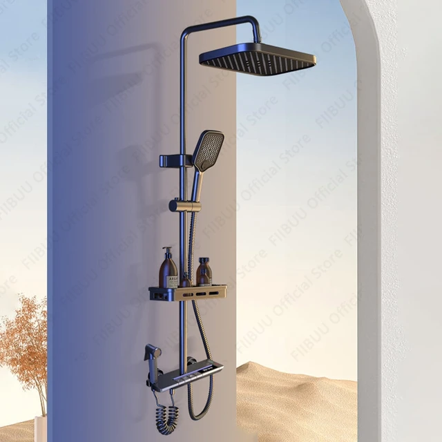 ความสูงปรับระบบฝักบัวอาบน้ําหลายโหมดชุดฝักบัวสแควร์สเปรย์ฝักบัวอาบน้ําแรงดันสูง Combo ใหม่อุปกรณ์ห้องน้ํา 2