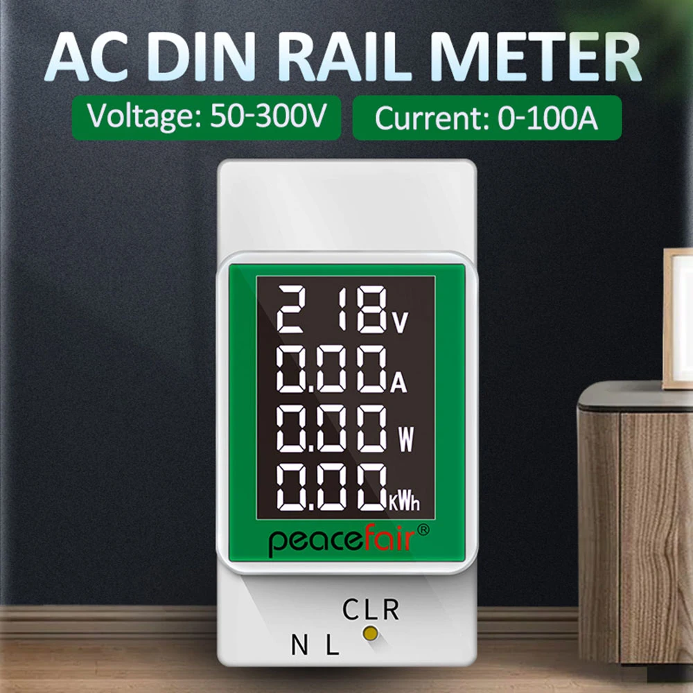 

PZEM-008 AC50-300V 100A DIN Rail Power Energy Meter LCD Digital Ammeter Voltmeter Wattmeter Multifunction Voltage Current Meter