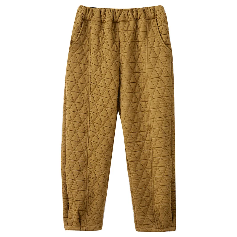 

Casual Harem Pants for Mom, Plaid Trousers, Snow Wear, Cotton Thick Baggy Pant, Elastic High Waist Sweatpants, New, Winter