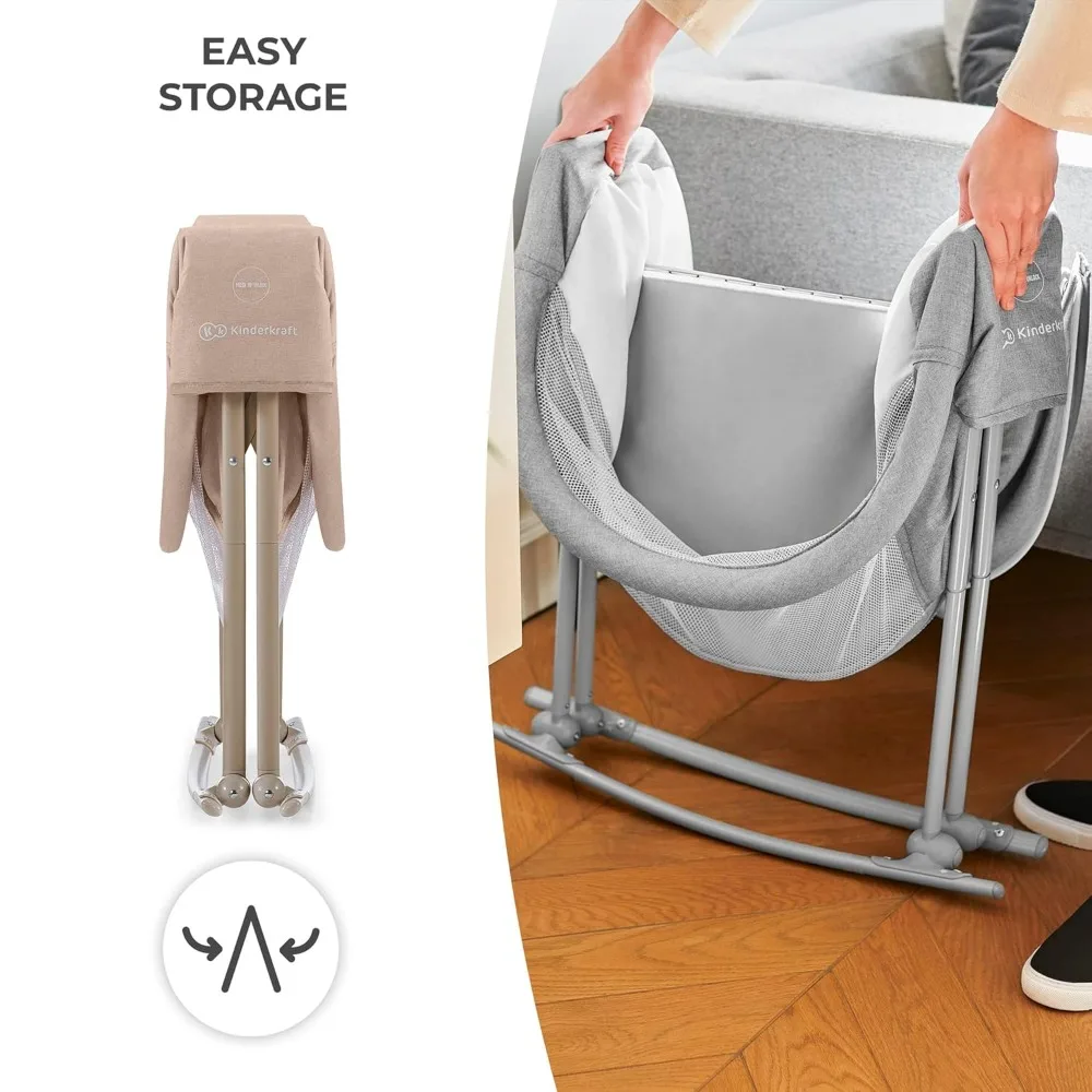 Travel Bassinet for Baby, Portable Folding Baby Bed with Built-in Mosquito net,Adjustable Hood and an Additional Cradle Function 4