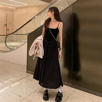 Mode taille haute robe à bretelles femme été décontracté Simple polyvalent longues robes femmes élégant Streetwear robe Camisole 6