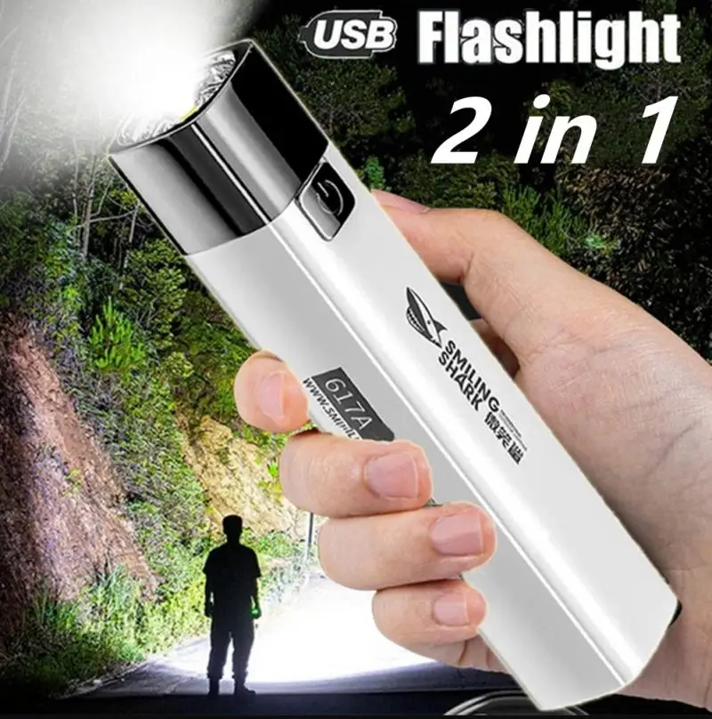 2 In 1 USB Flashlight Power Bank Mobile Phone Rechargeable Strong Light Torch Search Mini 1200