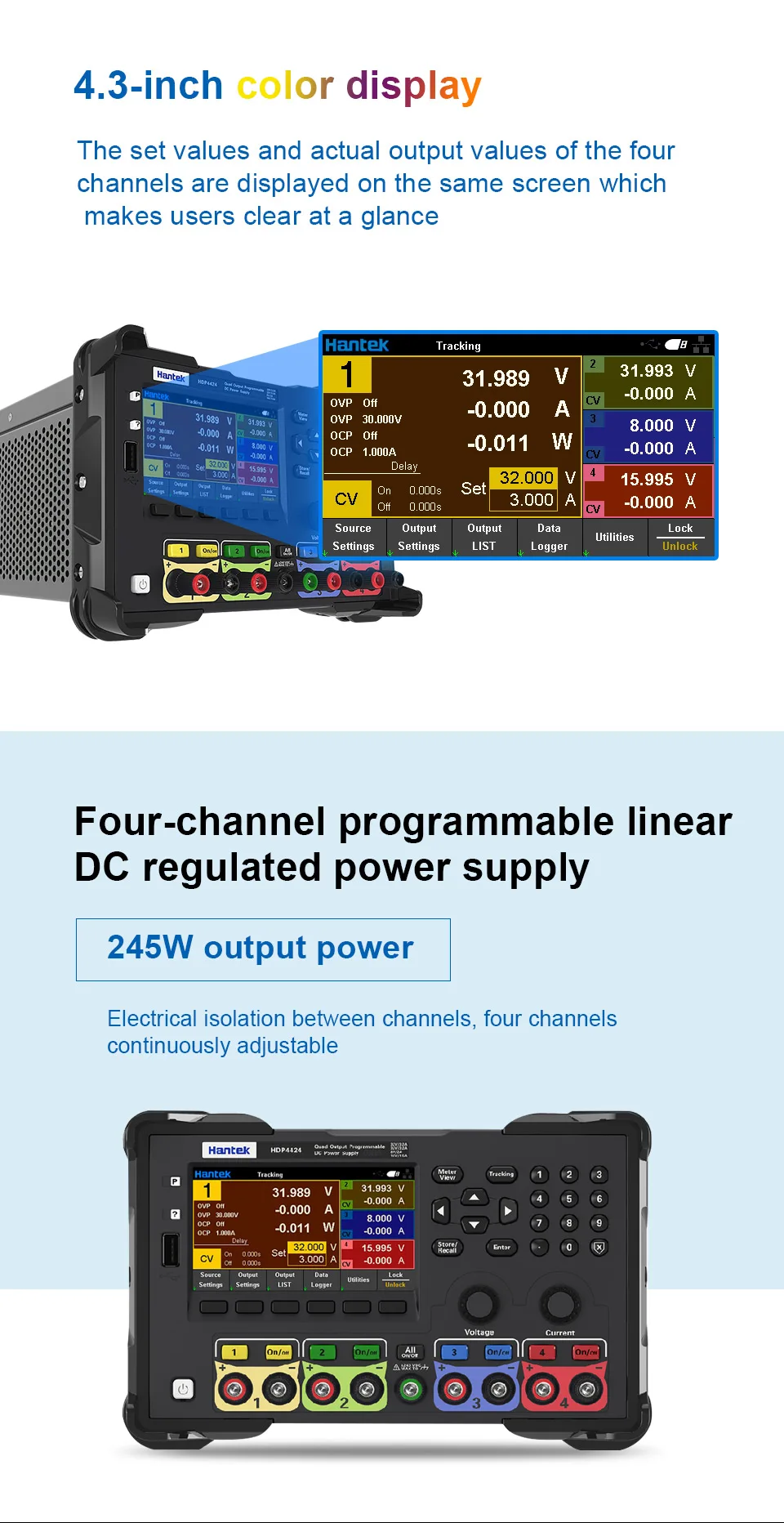 Lab Power Supply Bench Programmable Adjustable DC Power supply Linear 245W 3CH 4