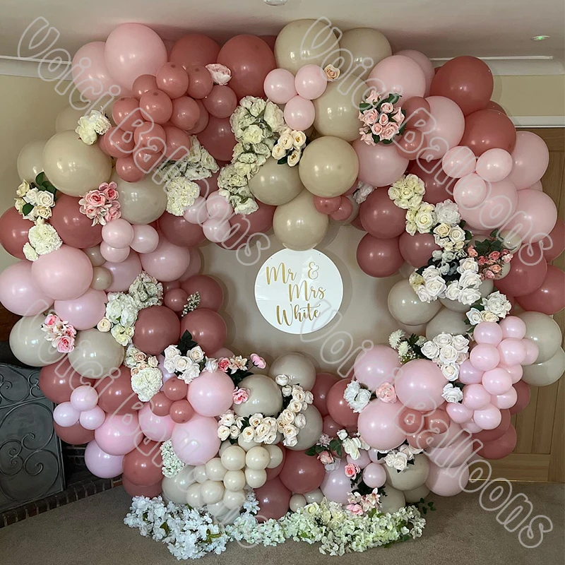 

190pcs Retro Pink Wedding Birthday Party Celebration Decoration Latex Balloon Garland White Balloon Arch Baby Shower Decoration