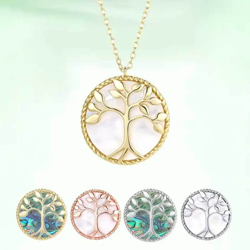 

Tree of Life Pendant necklace Round natural Fritillion Hollow Peace Tree fashion 18-karat gold plated jewelry
