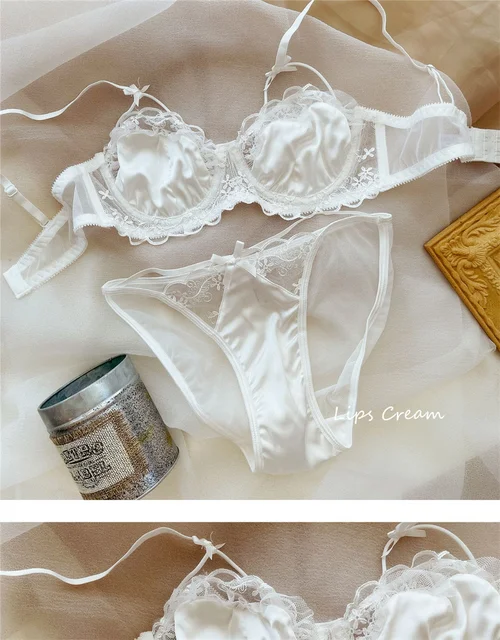 New Women Cute Sexy Underwear Satin Lace Embroidery Bra Sets With