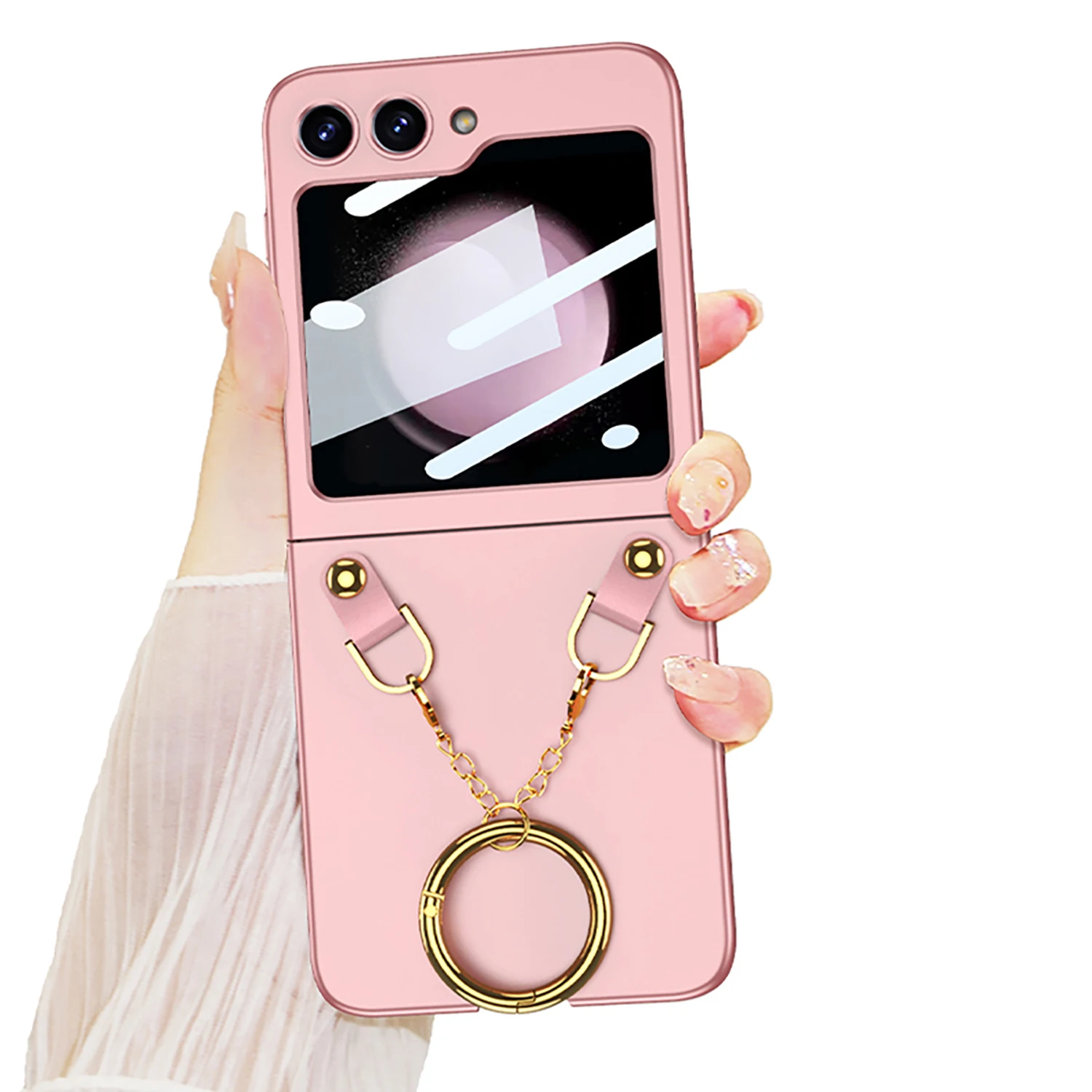 Ultra-thin Shell Film Integrated Anti-fall Protective Cover For Samsung Galaxy Z Flip 5 Fashion Necklace Ring Folding Phone Case