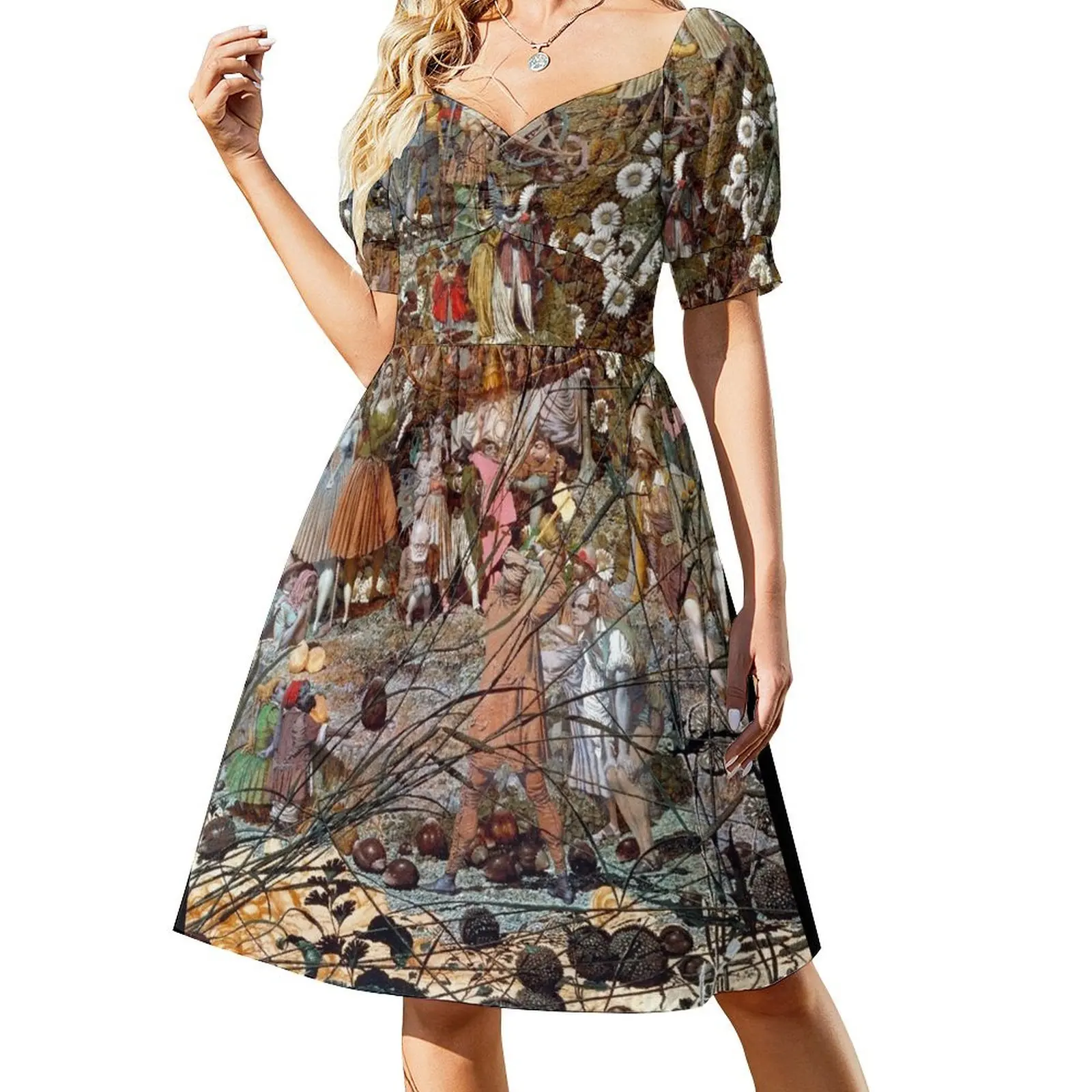 thumbnail image 1 of El golpe maestro del leñador de hadas - Vestido de manga corta de Richard Dadd vestidos de cóctel elegantes y chic vestido de mujer, 1 of 7