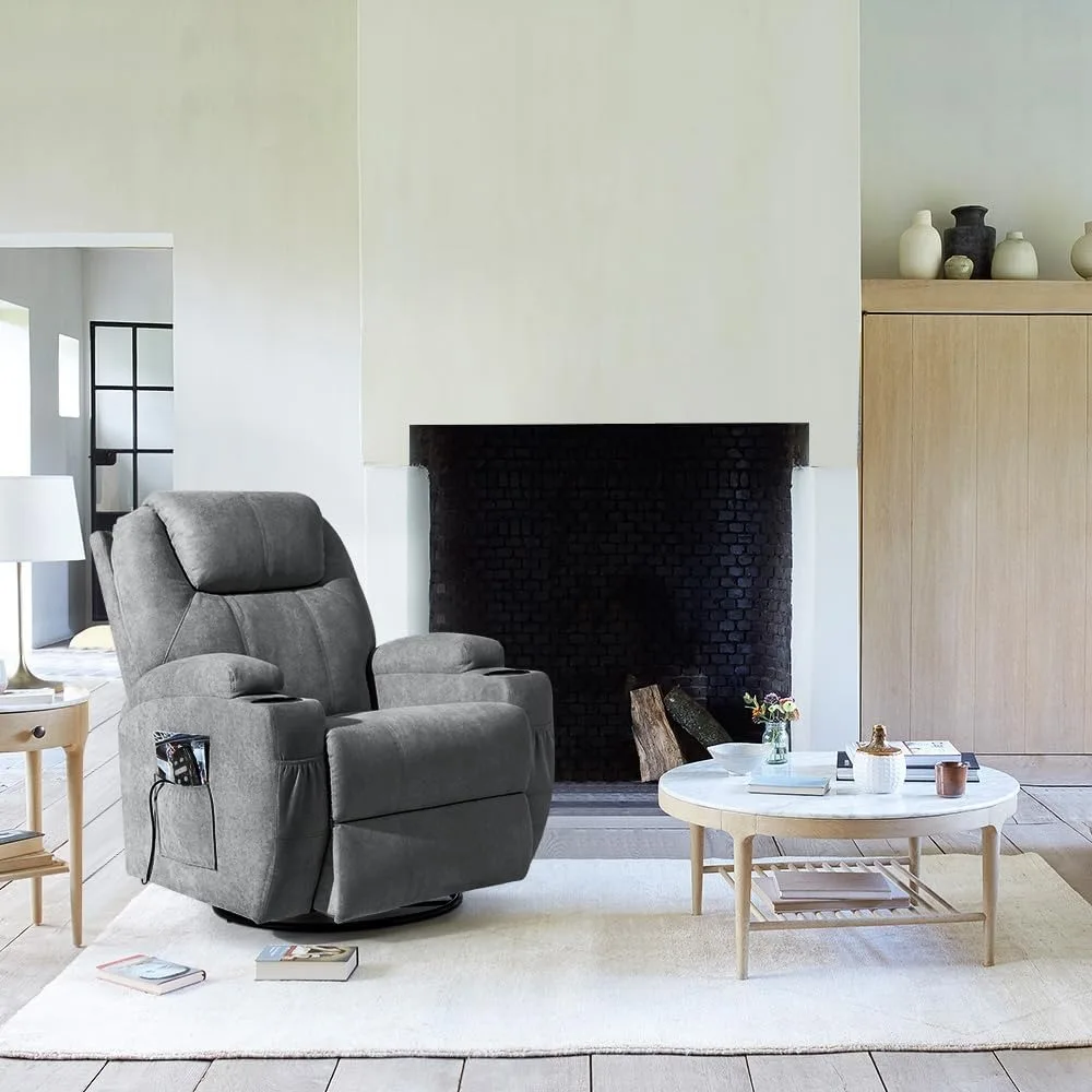 Recliner Chair, Ergonomic Lounge Classic Single Sofa with 2 Cup Holders Side Pockets Living Room Home Theater, Recliner Chair