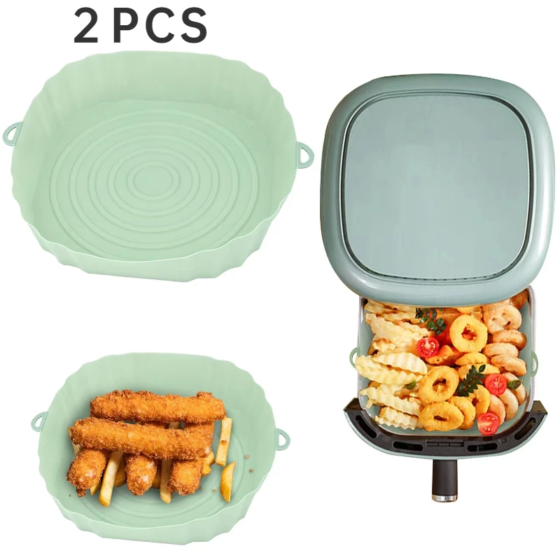 2Pcs Air Fryer Silicone Baking Tray Mold Airfryer Oven Basket Mat Pizza Fried Chicken Basket
