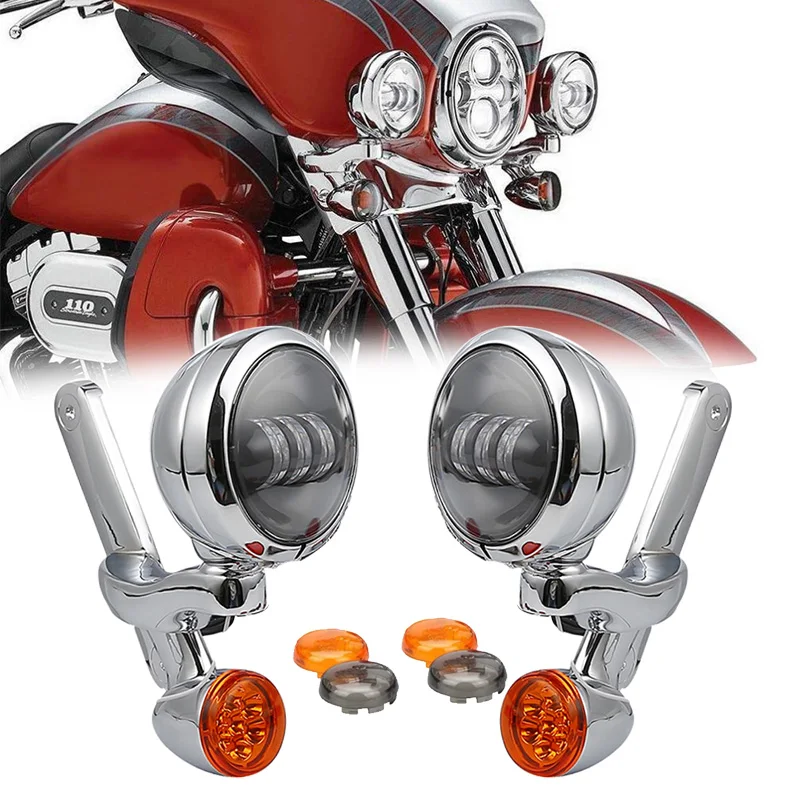 

Motorcycle Accessories 4 1/2" 4.5" Auxiliary Lighting Turn Signal LED Spot Fog Light Bracket For Electra Street Glide FLHX FLHR