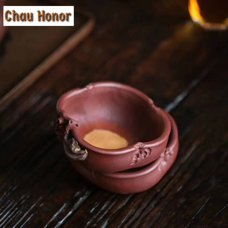 75ml Creativity Yixing Raw Ore Purple Clay Bionic Persimmon Wishful Teacup Handmade Kung Fu Tea Set Tea Ceremony Drinkware Gift