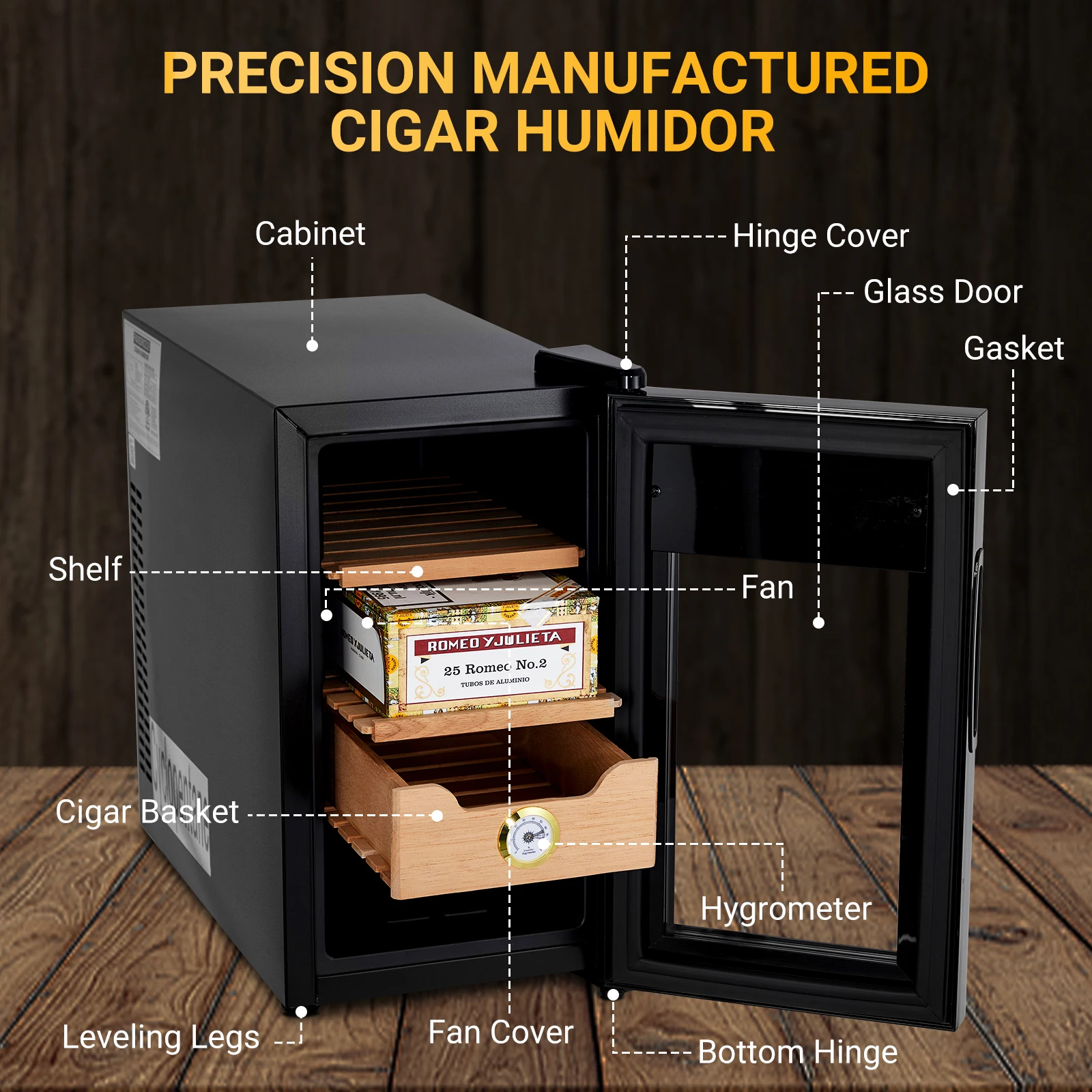 3 in 1 25L Electric Humidor with Hygrometer,Humidifier,Cooling Fan & Spanish Cedar Lining,Lights Control System 2