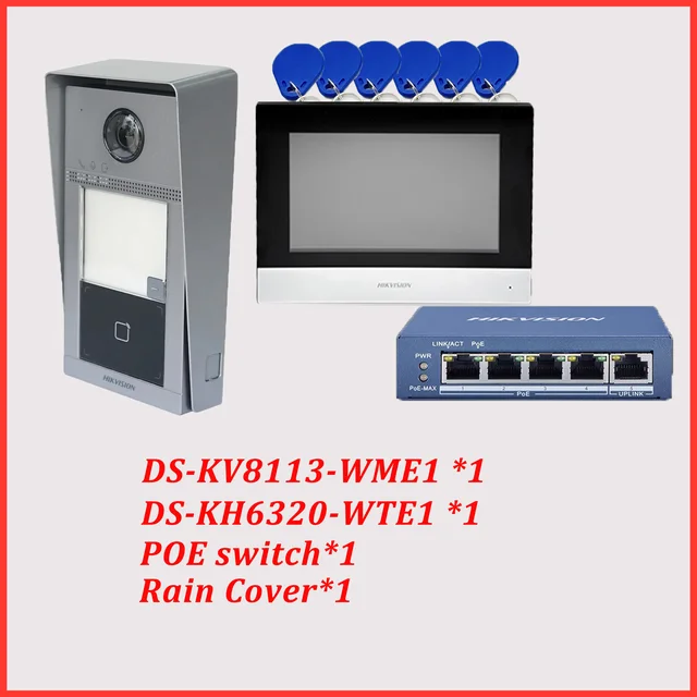 HIKVISION Original Multi-language POE Video intercom KIT,include DS-KV8113-WME1(C) & DS-KH6320-WTE1 & PoE Switch 2