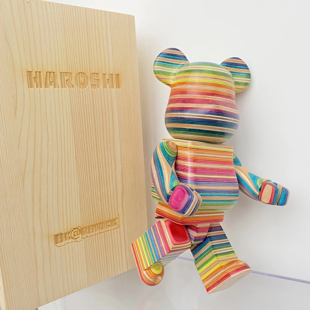 naruto toys Bearbrick x Haroshi 400% rainbow wood bear vertical grain horizontal grain wooden box packaging Each grain is unique neca toys