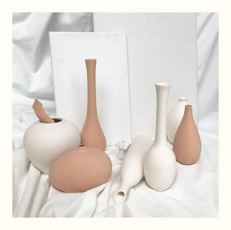 Nordic Modern Vegetarian Ceramic Vase Home Living Room Decoration Ornaments Dried Flower Arrangement Retro Pastoral Vase Crafts 6
