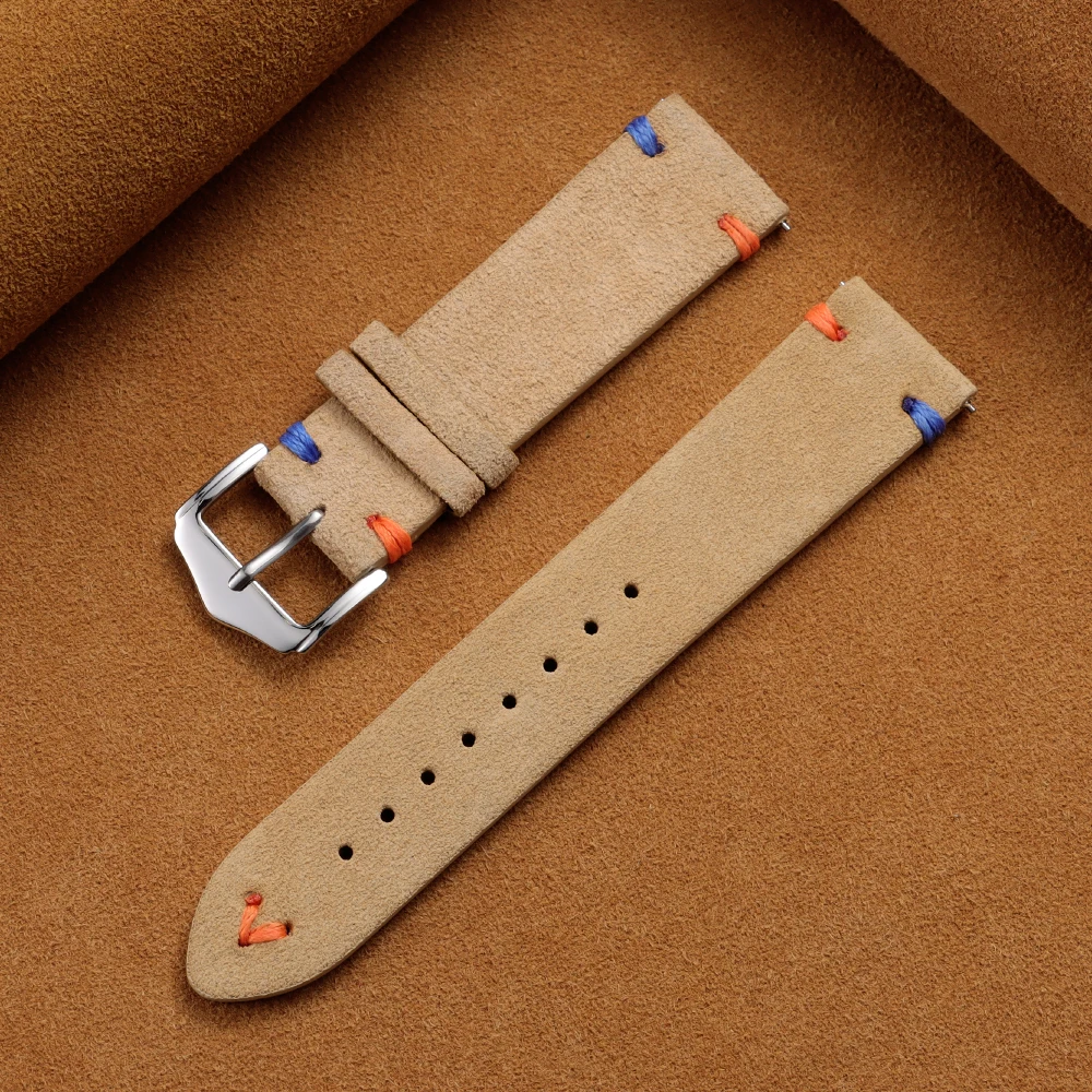 Premium Suede Leather Vintage Blue Watch Strap - Sporty and Stylish Replacement Band