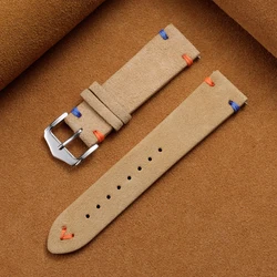 Premium Suede Leather Vintage Blue Watch Strap - Sporty and Stylish Replacement Band - 22mm (Khaki)