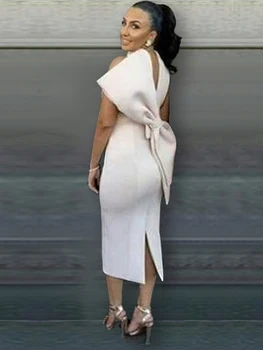 Party White Bodycon Dress Women with Back Big Bow Sexy Sleeveless Club Event Celebrate Fashion Cocktail Wedding Bridesmaid Gown 1