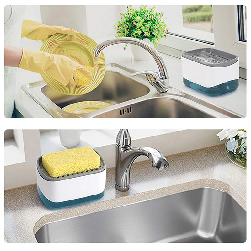 Dish Soap Dispenser For Kitchen Sink, 3-in-1 Sponge Holder For