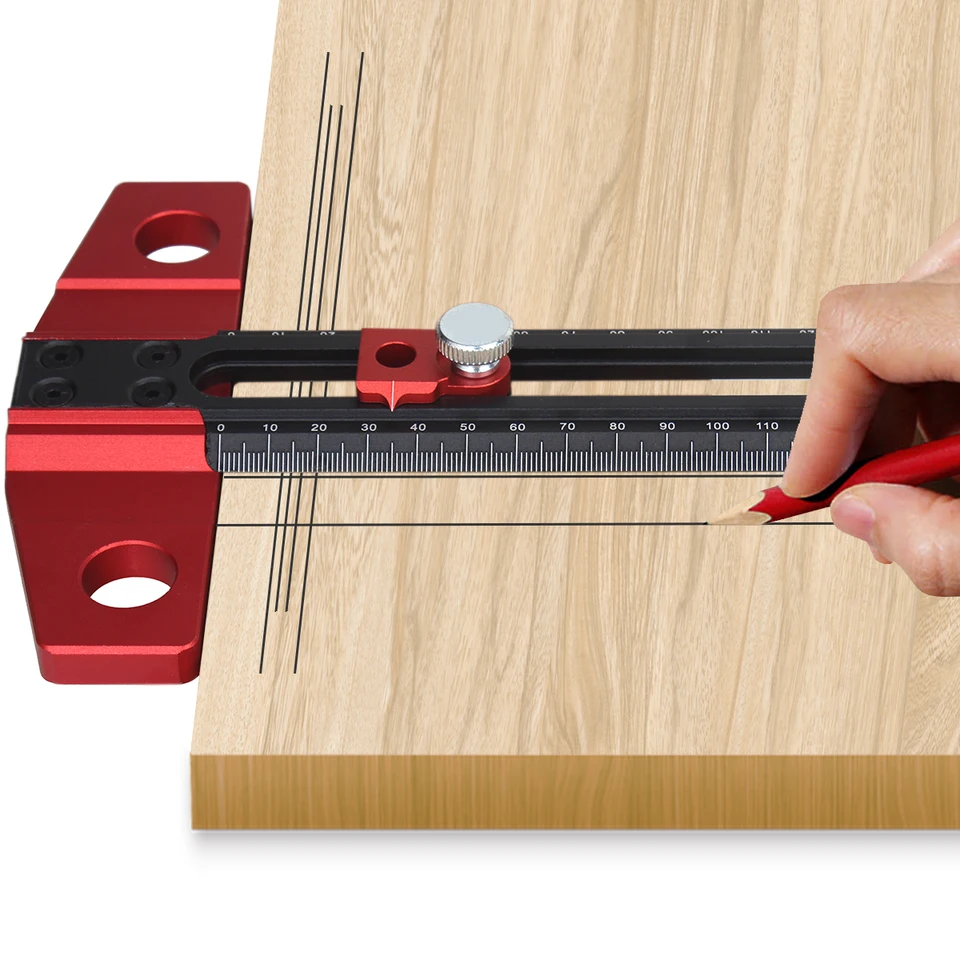 Woodworking T-Square Ruler With Drill Guides - Aluminum Alloy Marking Tool With 6/8/10mm Sleeves For Drilling & Layout