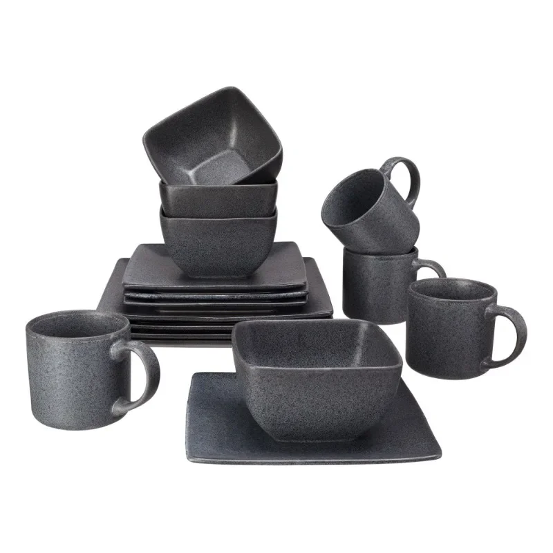 

Homes & Gardens- Dark Gray Square Stoneware 16-Piece Dinnerware Set dishes and plates sets