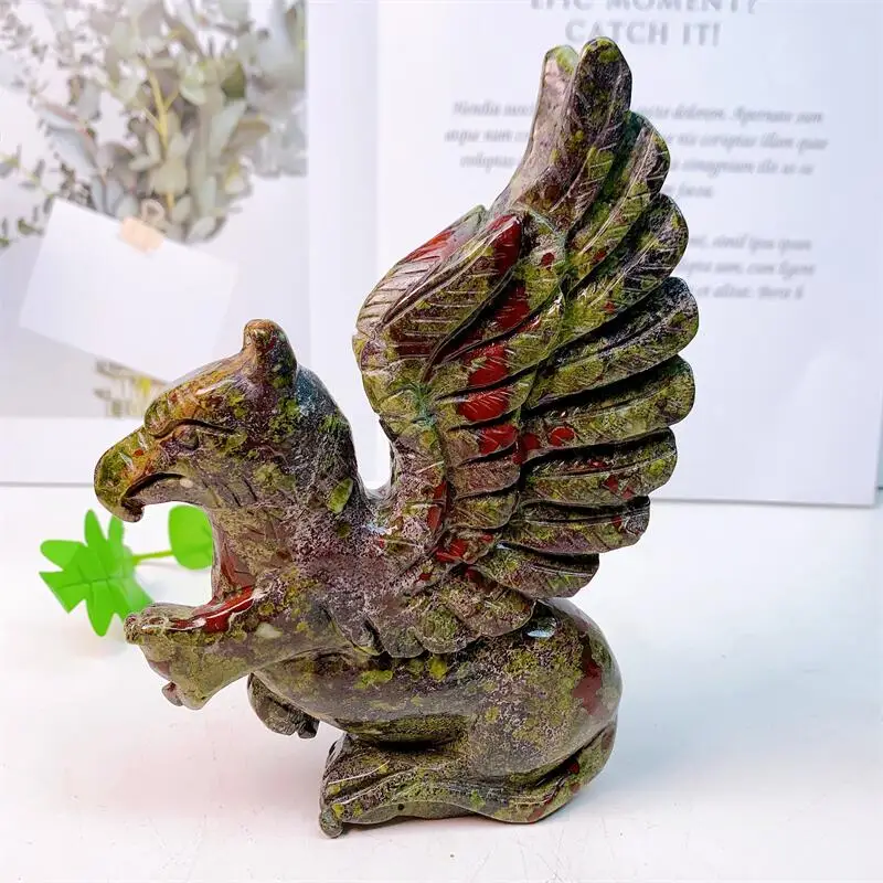 16cm天然ドラゴンブラッドグリフィン彫刻像動物ファッション家の装飾芸術コレクタブルギフト1個