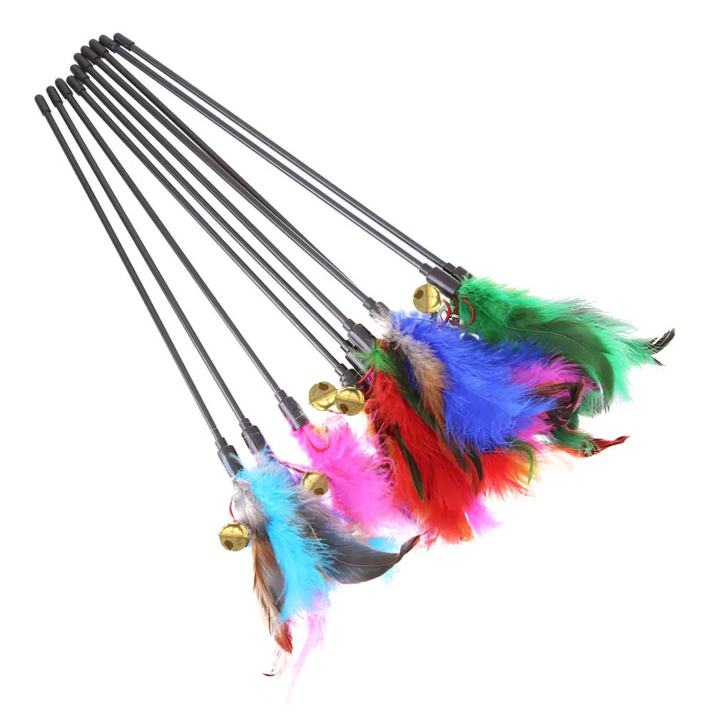 5pcs/set Short Rod Interactive Stick Colorful Feather Interactive Funny Cat Stick Bell Portable Fashion Novelty Pet Cat Supplies