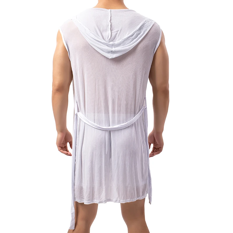 Men Sexy Pajamas Sleepwear Silk Pijama Hombre Hooded Bathrobe Men Bath Summer Dress Bath Robe men loungewear