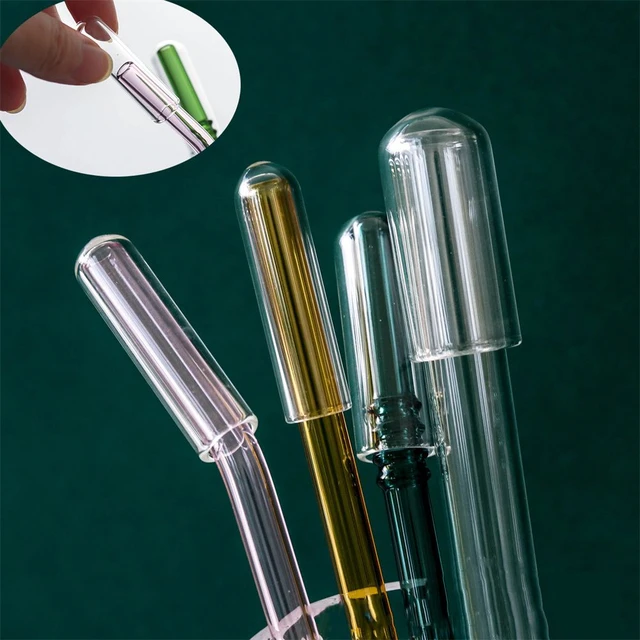 1/4PCS Glass Straw Tip Cover Reusable Drinking Straw Tips Cap Clear Lids  Dust-Proof Plugs