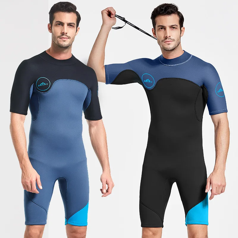 Mens 2mm Neoprene Shorty Wetsuit,Full Body Diving Suit Back Zip for Spearfishing Diving