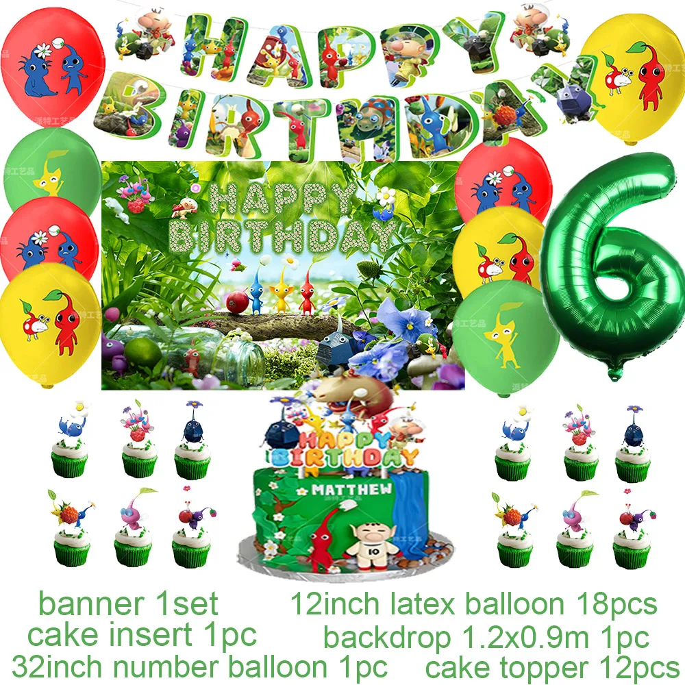 Das Spiel Pikmin Thema Geburtstags feier Dekoration Nummer Ballon Kuchen Topper Banner Hintergrund Baby party Kind bevorzugen Geschenk zubehör – Detail 26