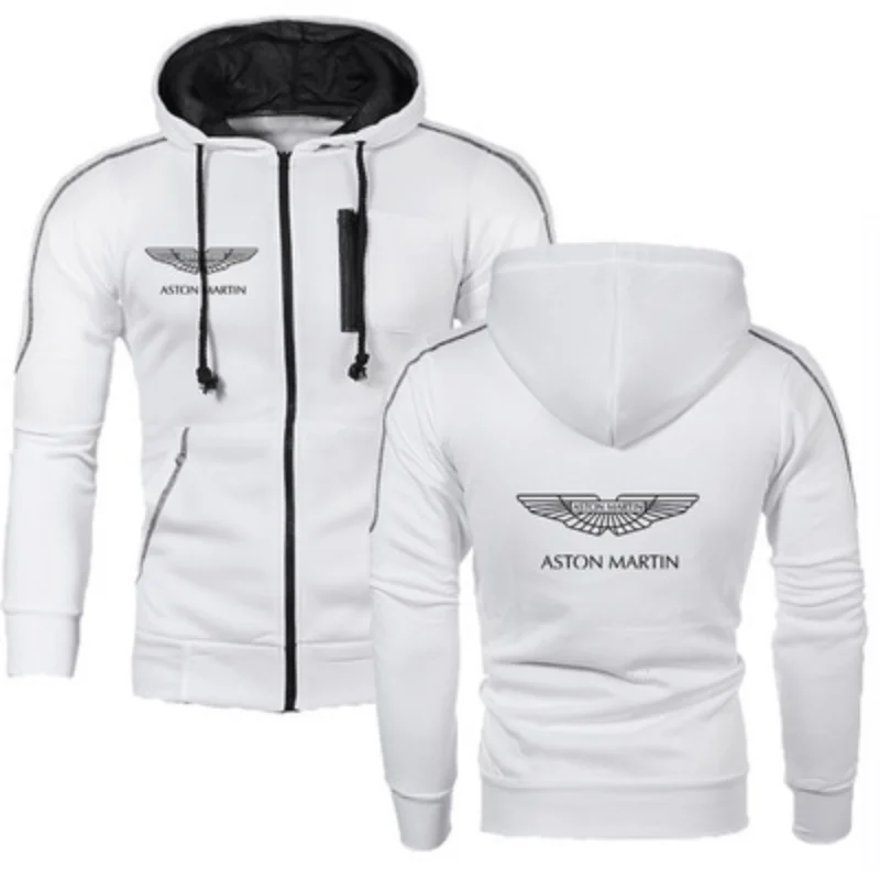 New Spring Autumn Aston Martin Logo Men&s Hooded Patchwork Jacket Casual Fashion Sports Zipper Cardigan Jacket 6 Colors