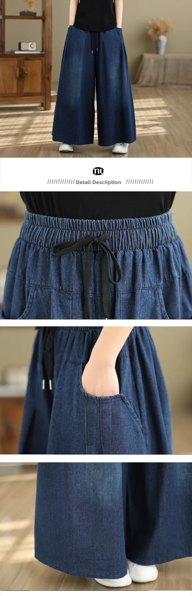 plus Size Women's Casual High Waist Wide Leg Jeans Loose Trousers Dra Effect Slimming Straight Cut Spring Faion
