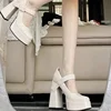 Women's Shoes 2024 Hot Sale Buckle Strap Women's High Heels Fashion Square Toe Dress Pumps Women Brand Solid Mary Jane Shoes 5