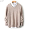 LHZSYY Men's V-Neck Cashmere Sweater 23Autumn Winter New Thick Solid Pullovers Loose Knit Base Shirt Business Casual Jacket Tops 2