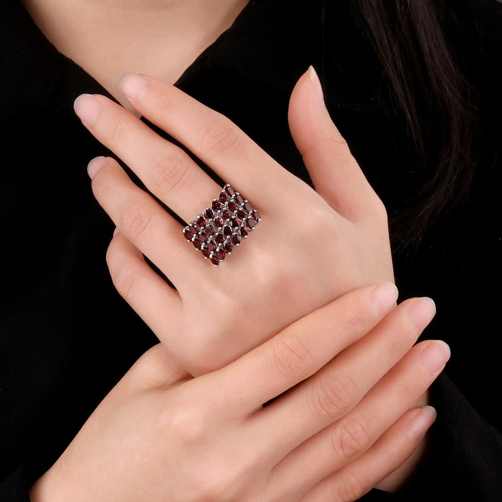 TBJ,new style natural gemstone black garnet rings 925 sterling