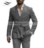 2024 New Mens Blazer Luxery Designerstyle Western Tailored Suit Lapel Belt Tuxedo Gentleman Texture Solid Color Unique Design 5